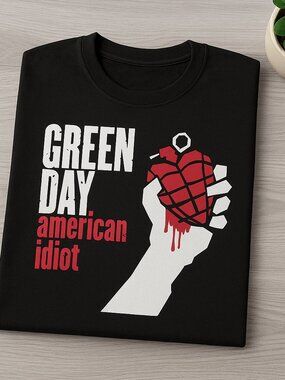 Green Day American Idiot T-Shirt Black Rock Music Album Graphic Tee